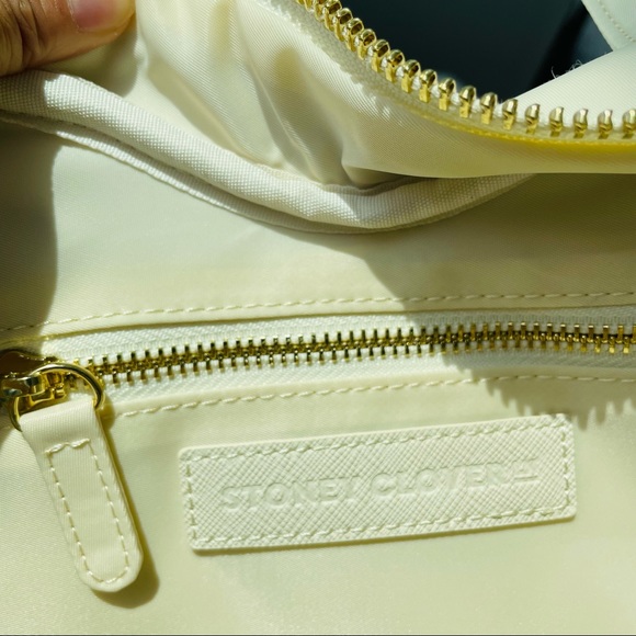 SUMMER SALE Stoney Clover Lane | Cream Ruffled Velvet Heart Tote I Winter White - Picture 6 of 6